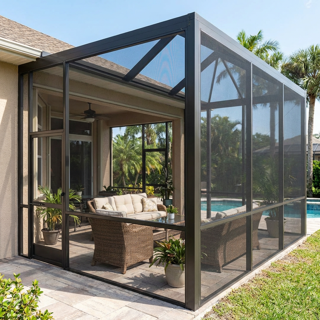 New lanai screen panels after replacement