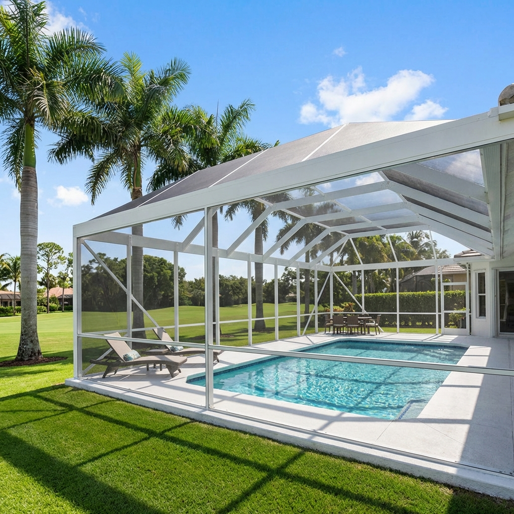 Beautiful screened pool cage enclosure in Tampa Bay, Florida