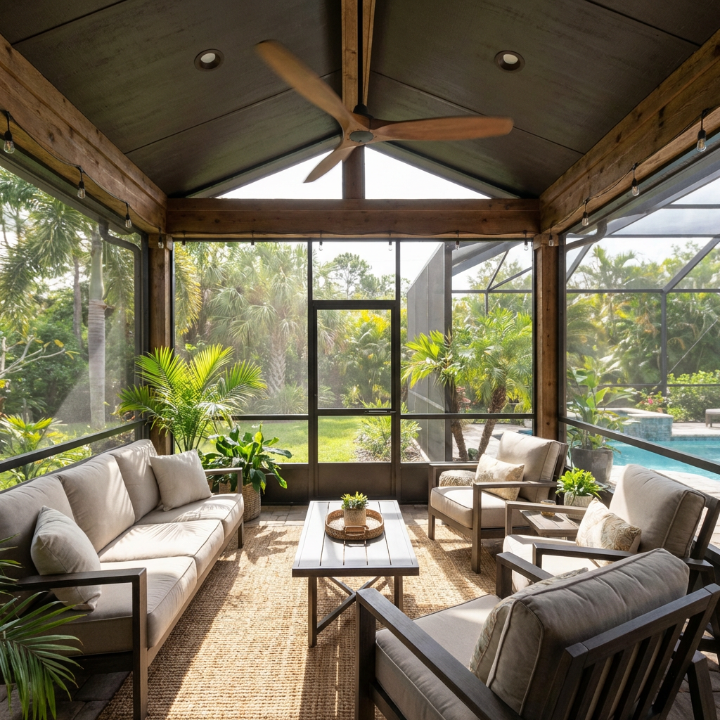 Screened lanai with new screen panels in Tampa Bay